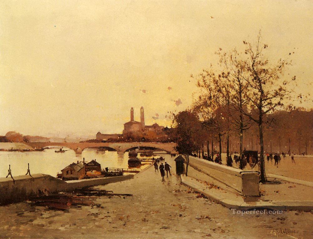 Pont Sue La Seine Avec Une Vue Sur L ancien Trocadero Eugene Galien Laloue Paris Oil Paintings